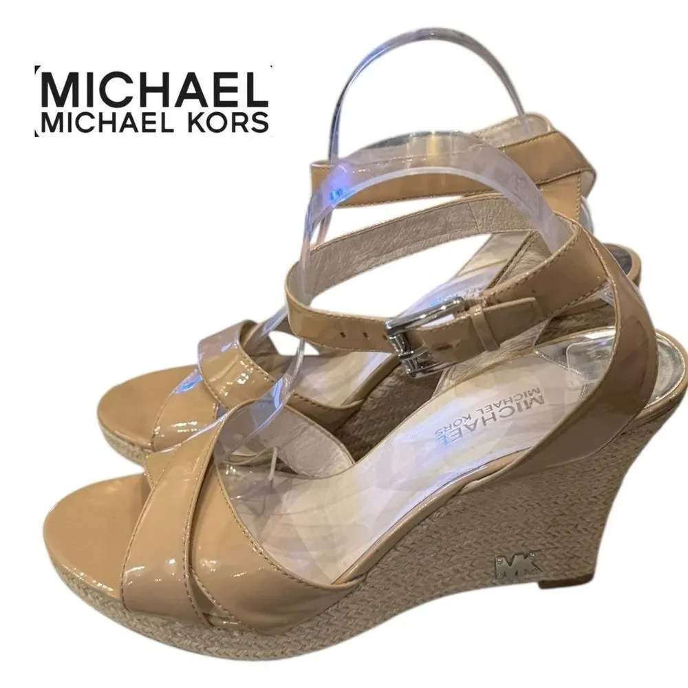 Michael Kors Kami Patent Leather Espadrille Wedge Sandals 11